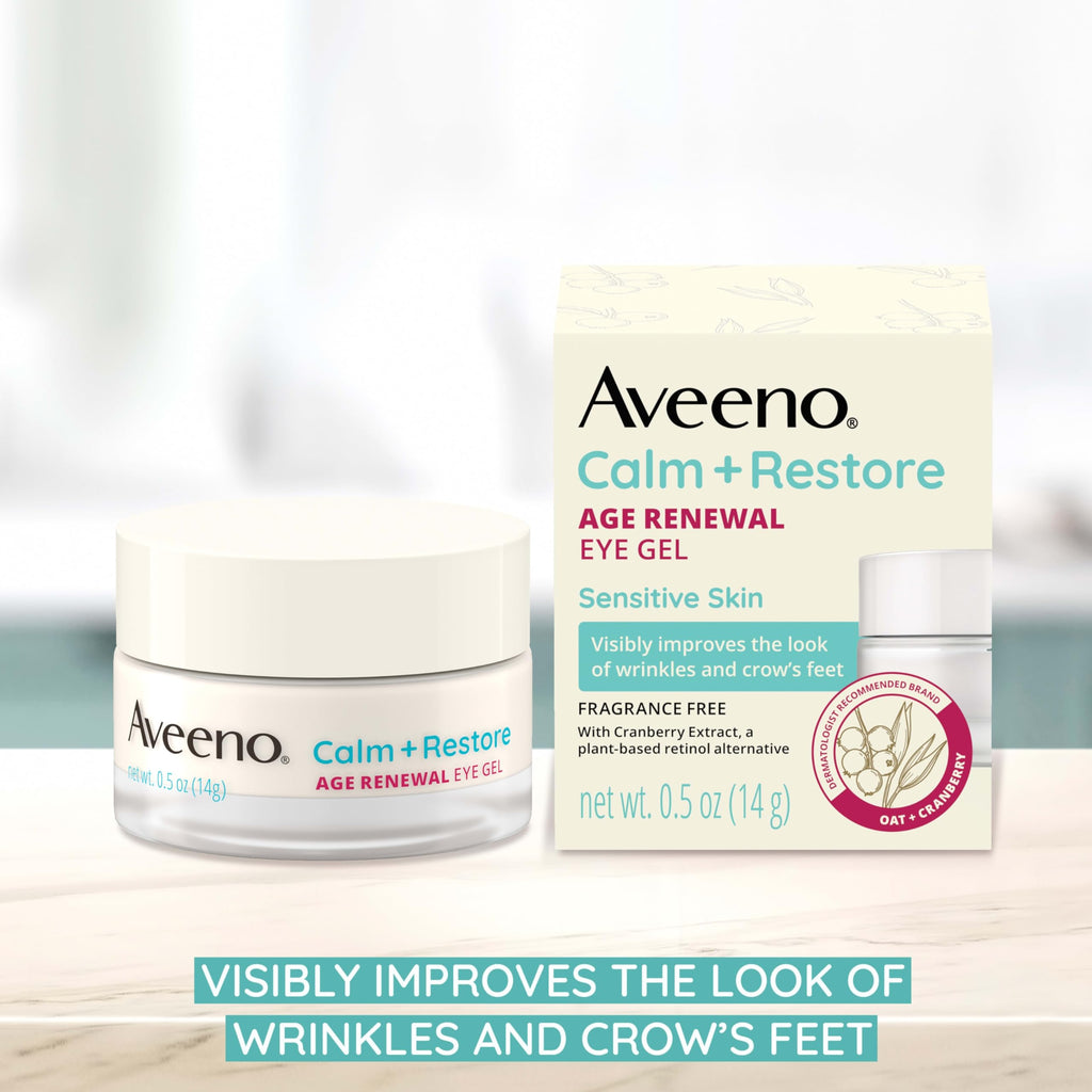 Aveeno anti aging under eye cream jar showing label details.
