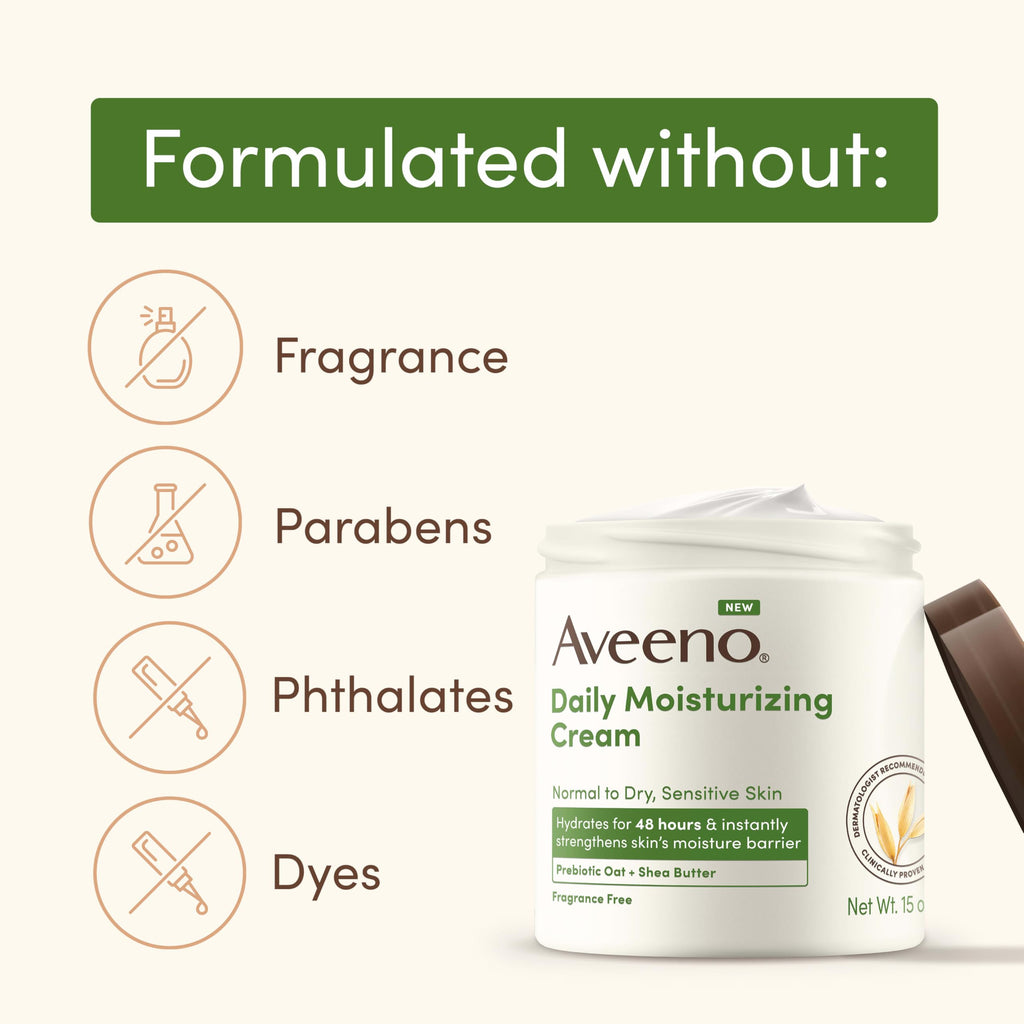 Aveeno Daily Moisturizing Cream side profile of 20 ounce container
