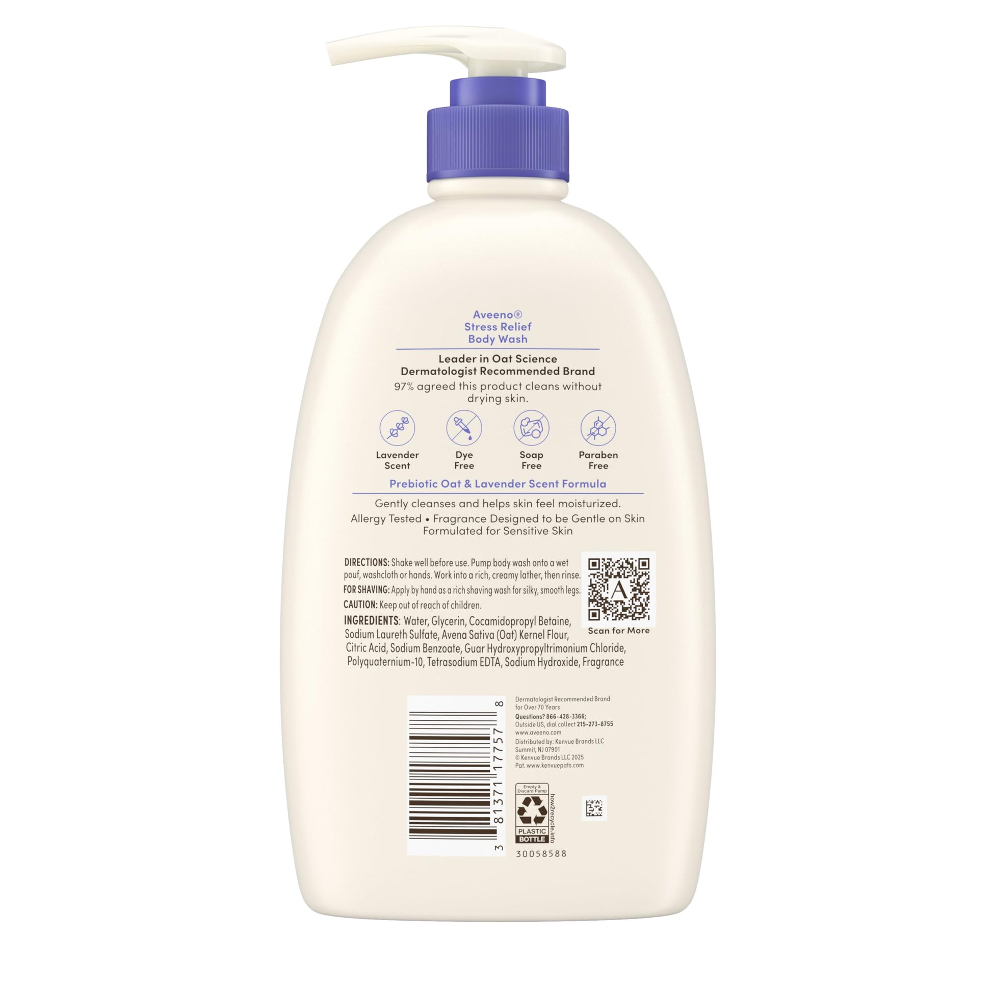 Close up of the pump dispenser on Aveeno 33 fluid ounce body wash