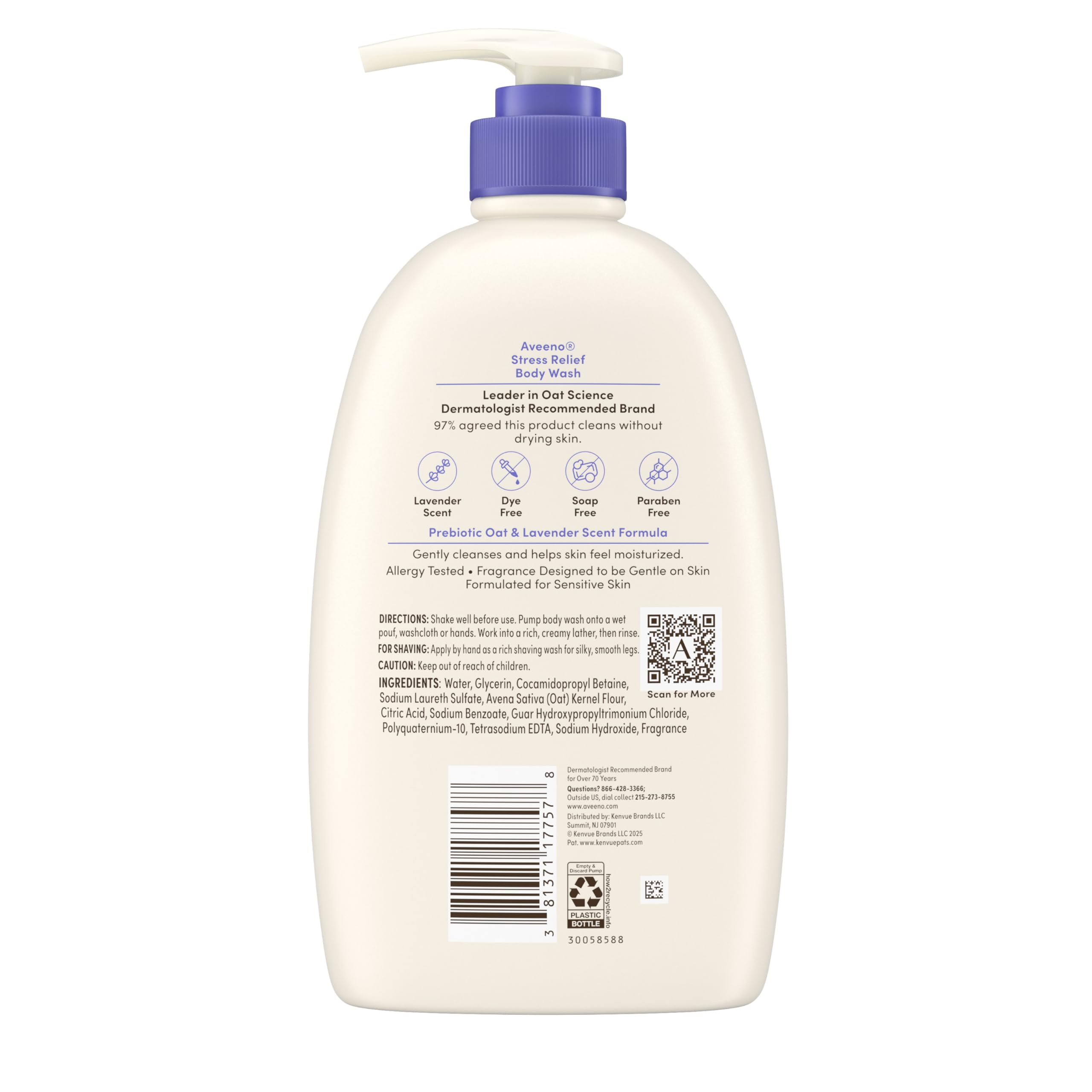 Close up of the pump dispenser on Aveeno 33 fluid ounce body wash