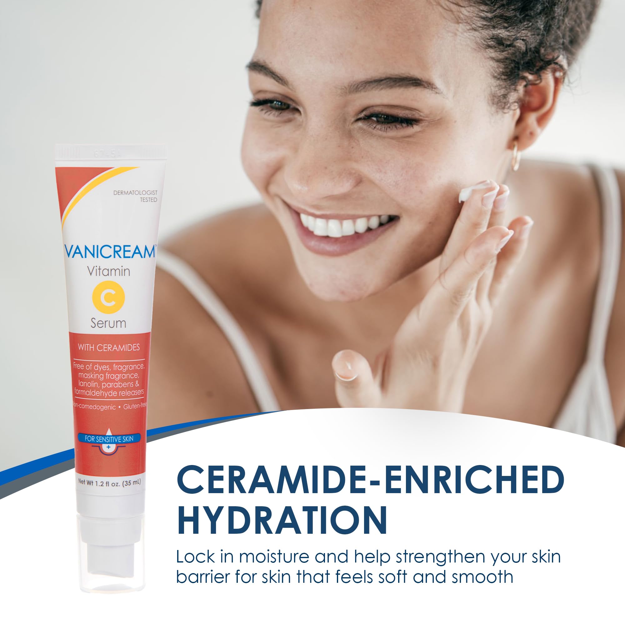 Vanicream sensitive skin brightening serum with airless pump packaging to prevent oxidation