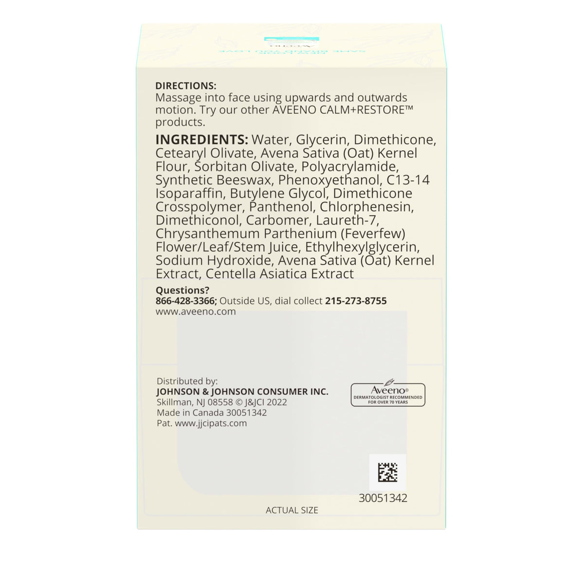 Back label details displaying ingredients of the Aveeno moisturizer bundle