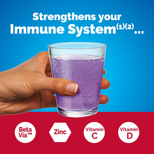 Emergen-C Elderberry fizzy drink mix supplement packets showing ingredient facts