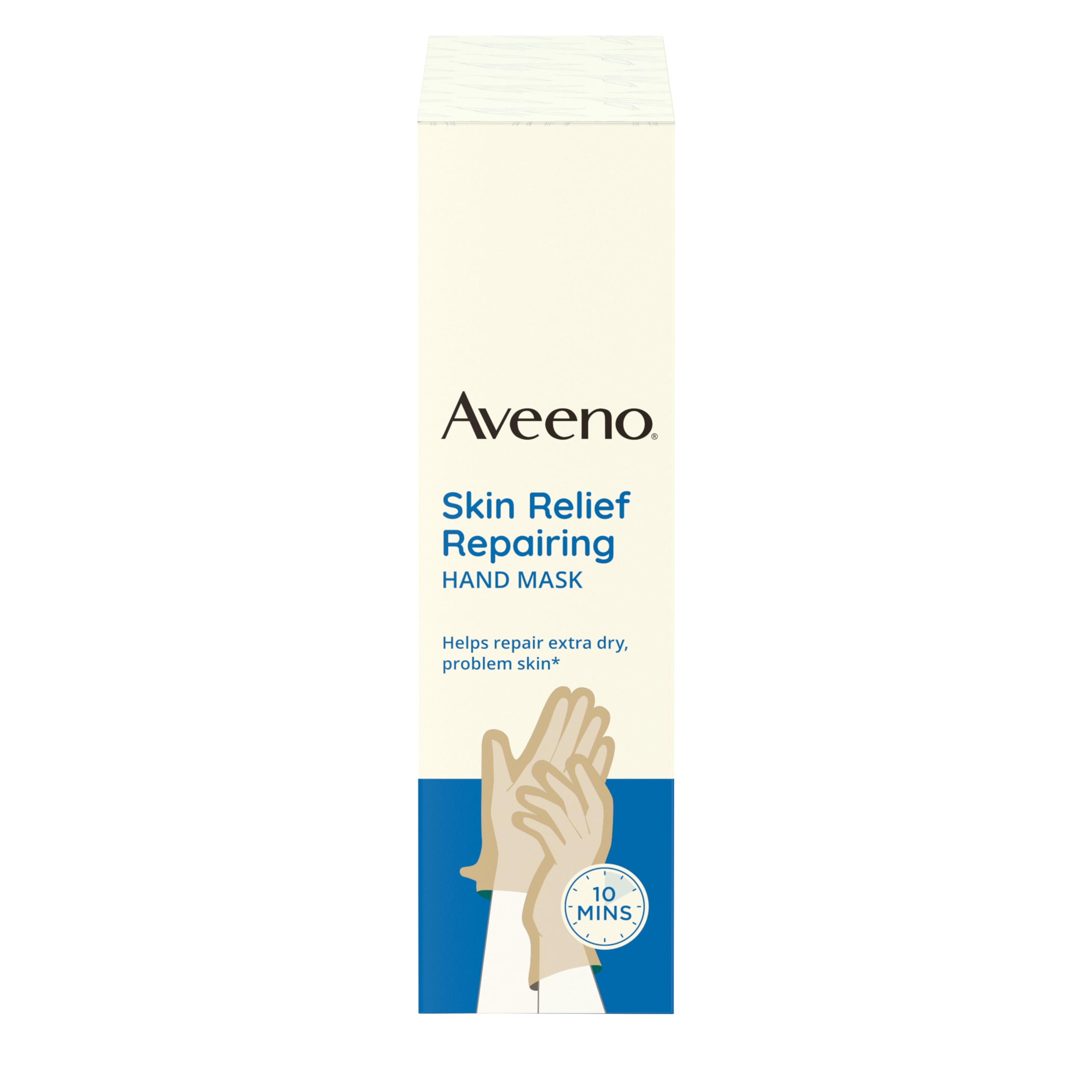 Back of Aveeno hand mask packaging showing ingredients and instructions