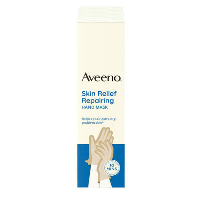 Back of Aveeno hand mask packaging showing ingredients and instructions