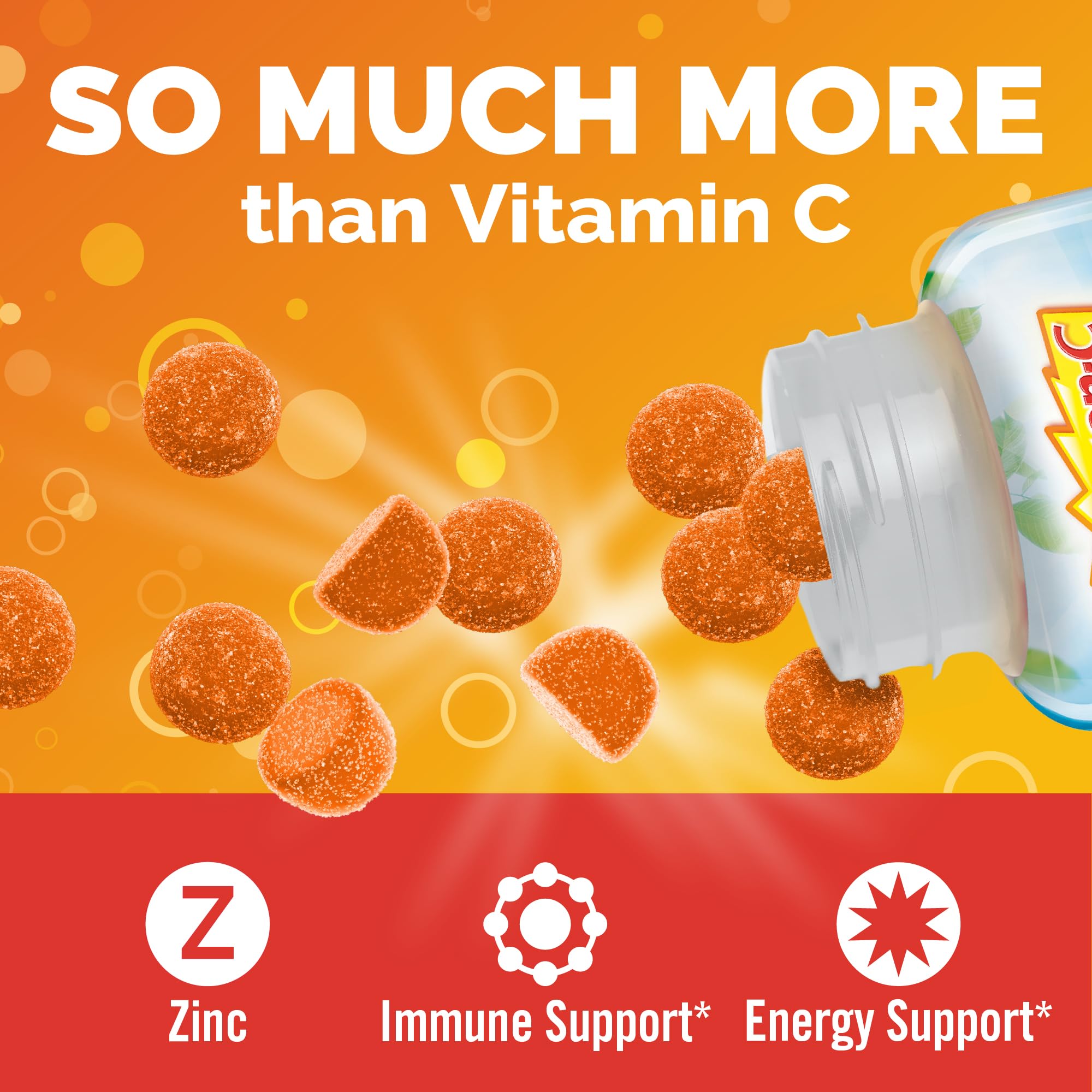 Emergen-C Berry Blend flavored dietary supplement gummies for stress defense.