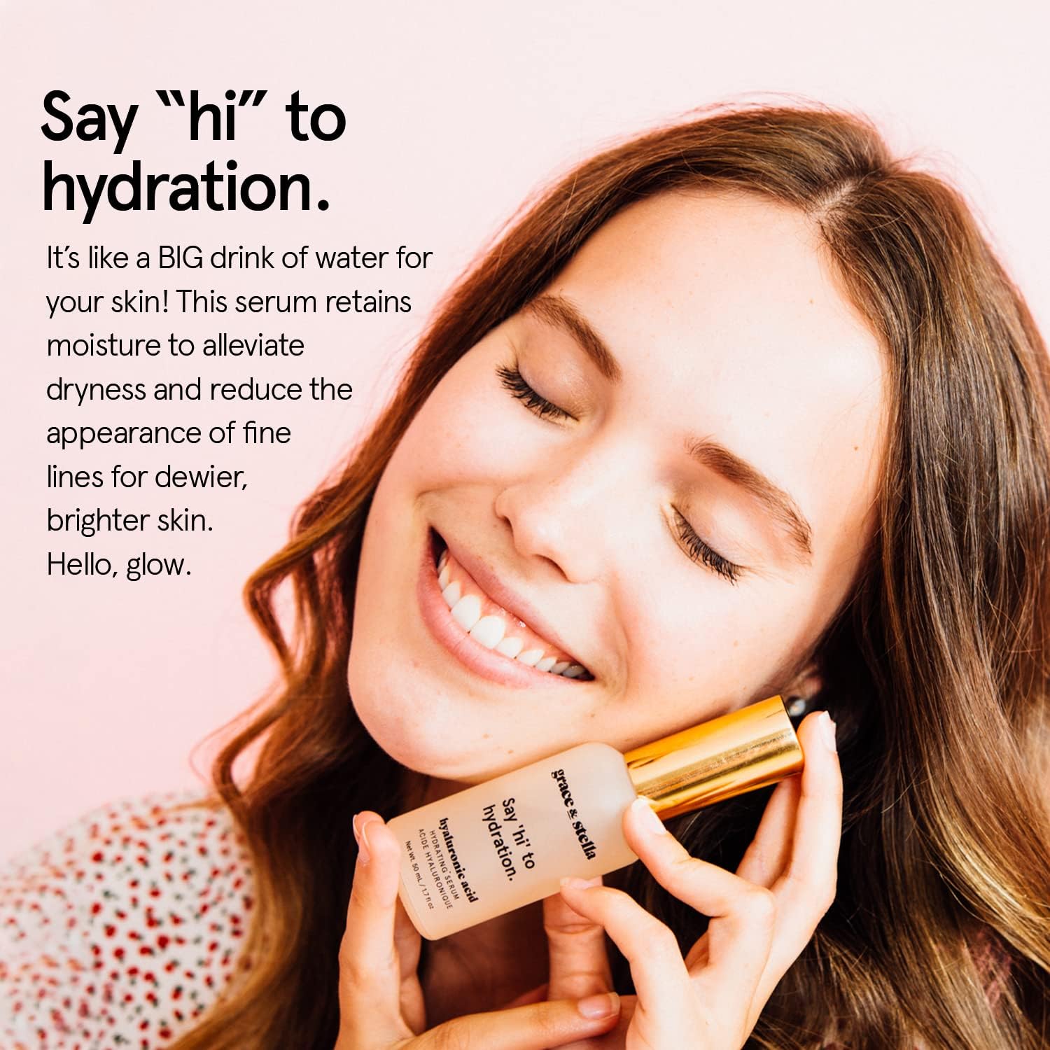 Grace & Stella hydrating face serum product packaging showing clean beauty credentials