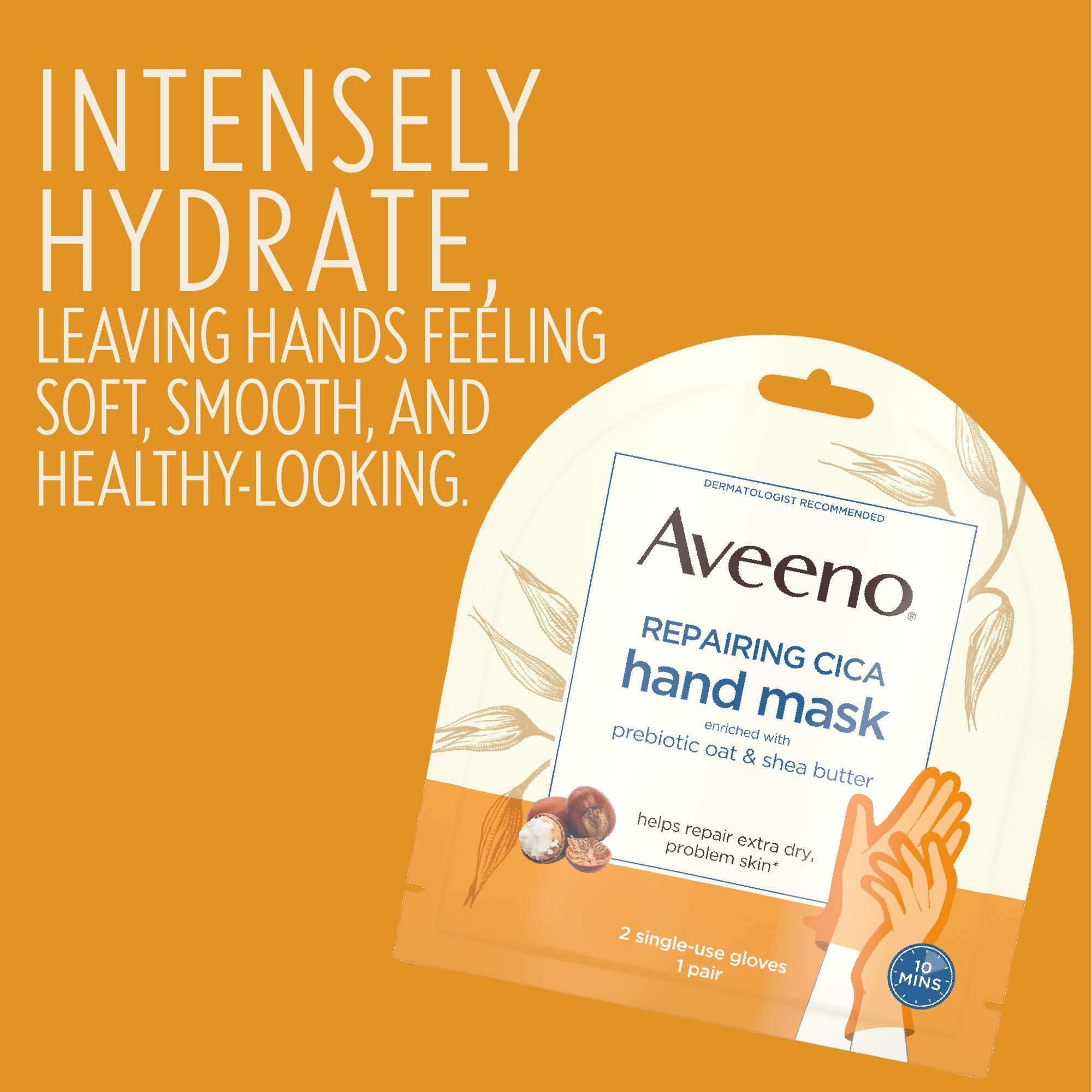Close up view of Aveeno non drip cica hand gloves with secure wrist straps