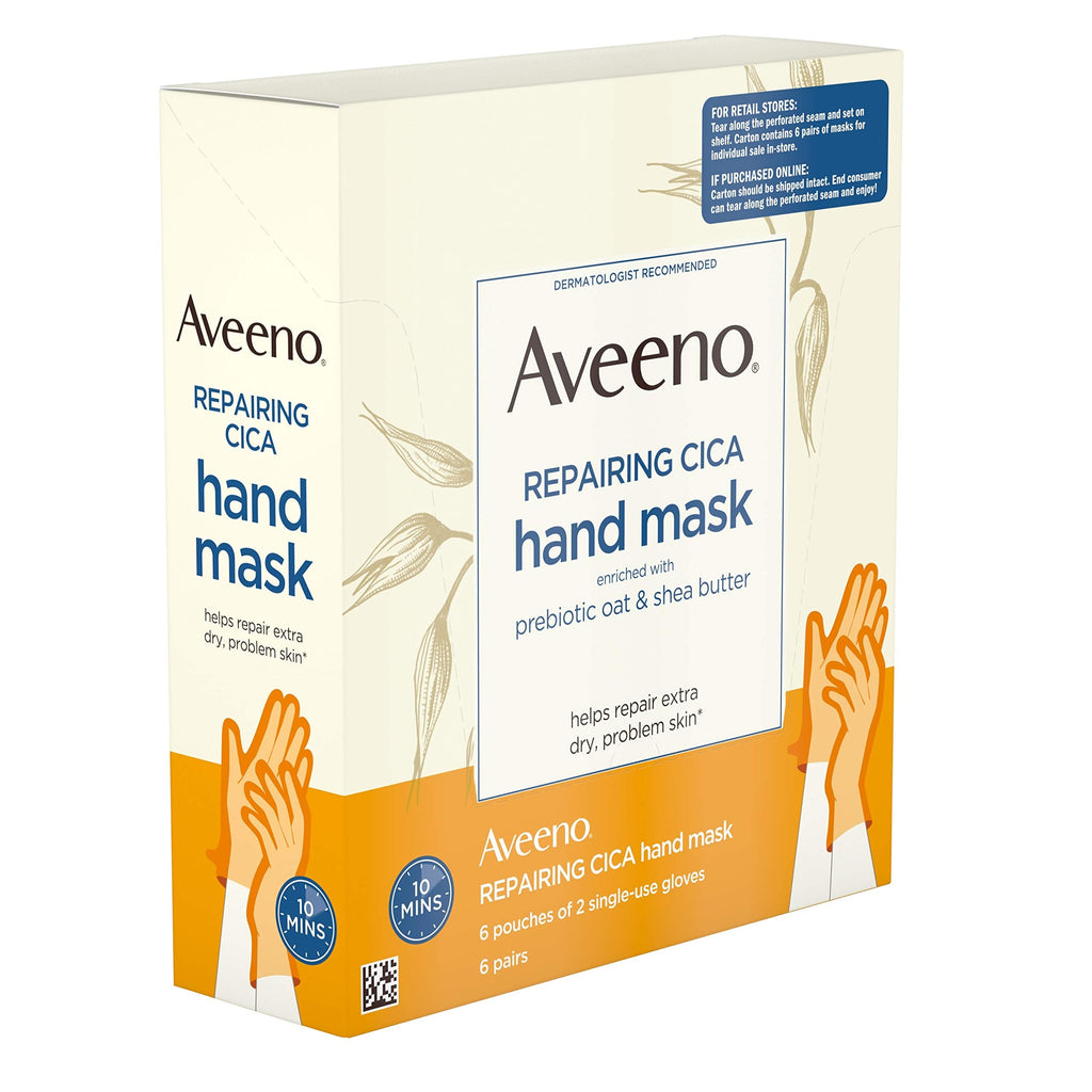 Back of Aveeno hand mask packaging with instructions