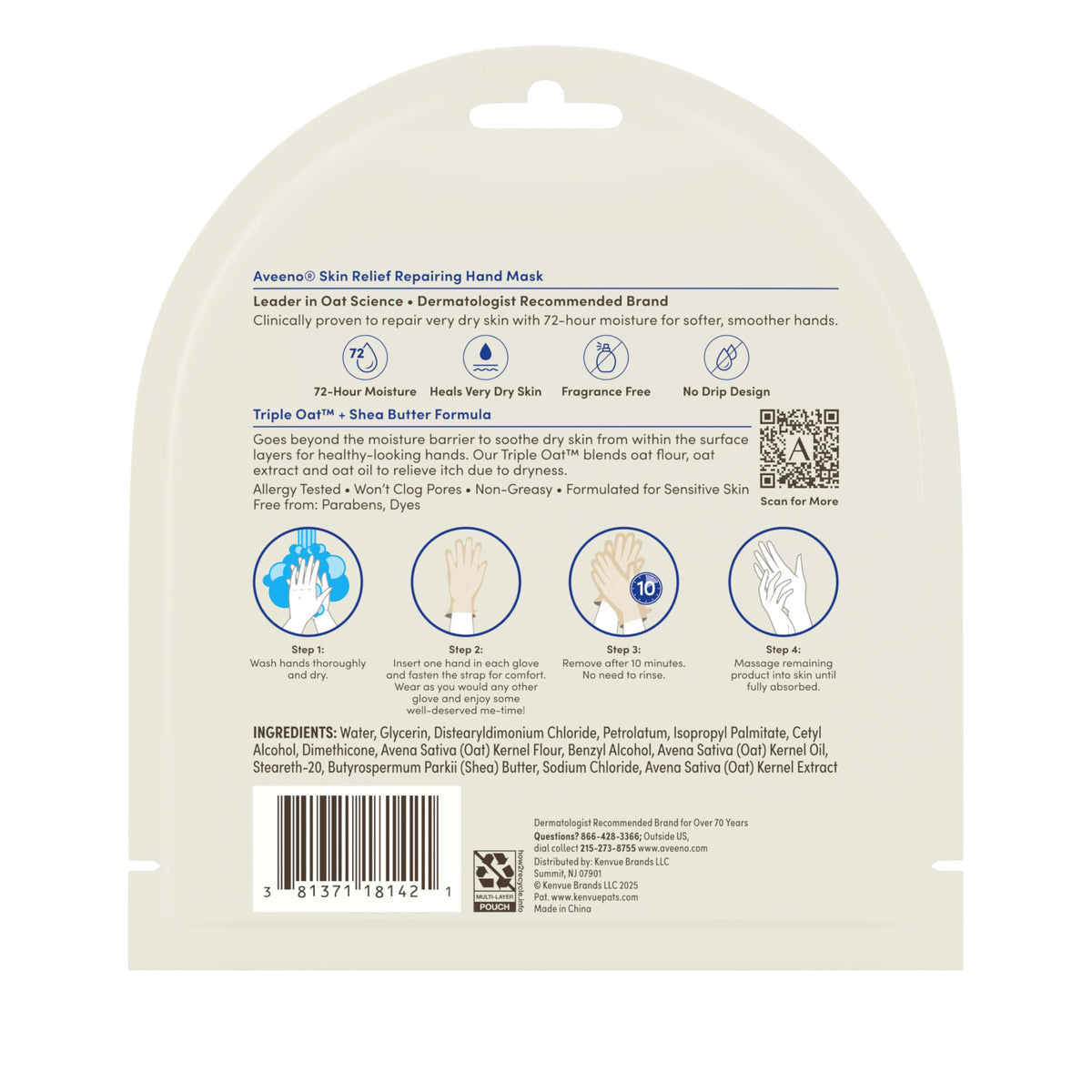Single use Aveeno hydrating hand treatment gloves set