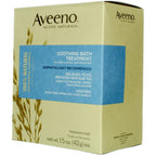 Close up view of the single use Aveeno colloidal oatmeal bath packet weighing 1.5 Ounces.