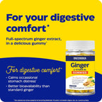 Enzymedica imported USA ginger root extract chewable gummies for gas and bloating support.