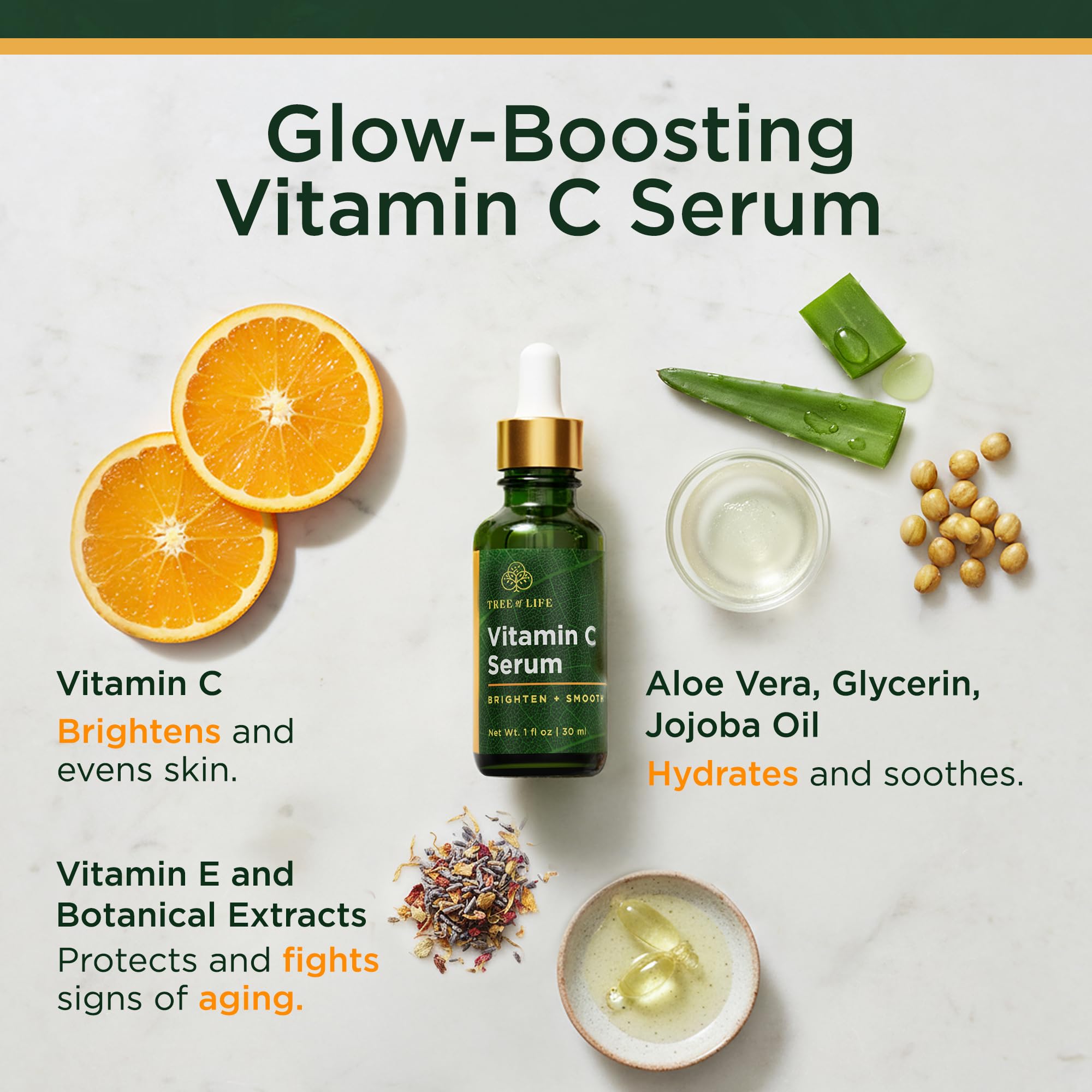 Tree of Life Vitamin C Serum packaging box and dropper bottle