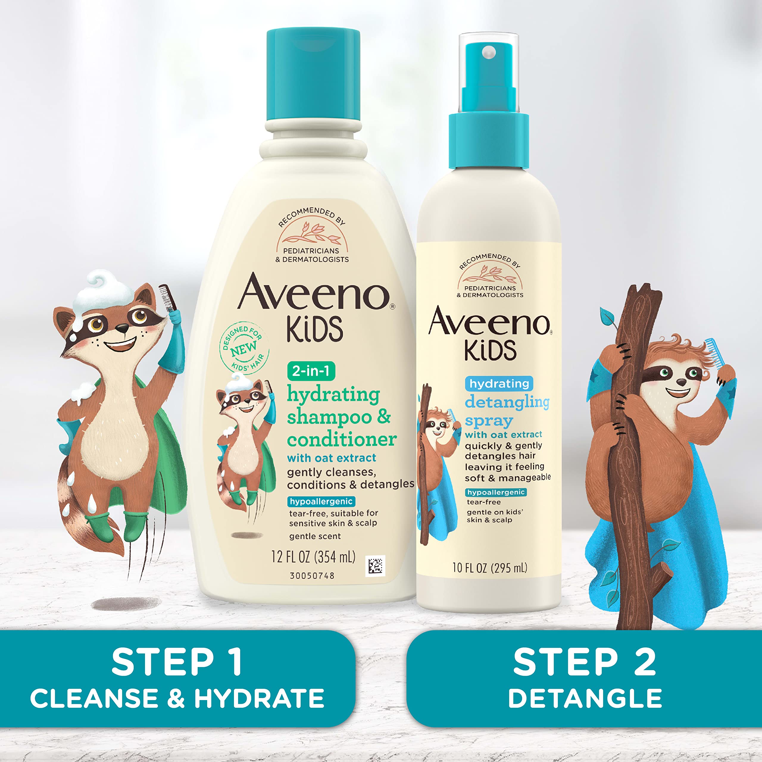 Close up of Aveeno Kids branding on the bottle