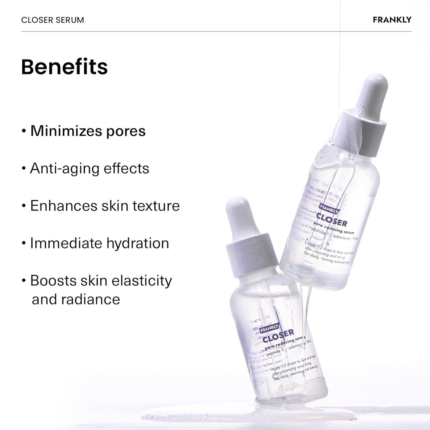 Korean skincare pore minimizing serum by Frankly for skin elasticity