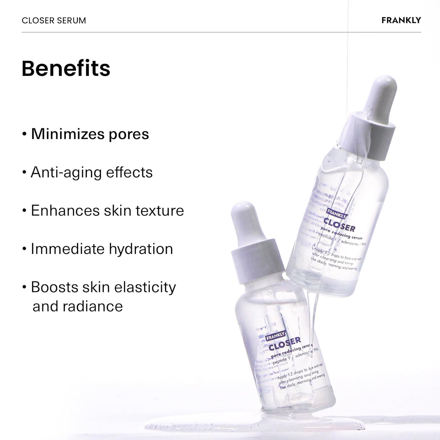 Korean skincare pore minimizing serum by Frankly for skin elasticity