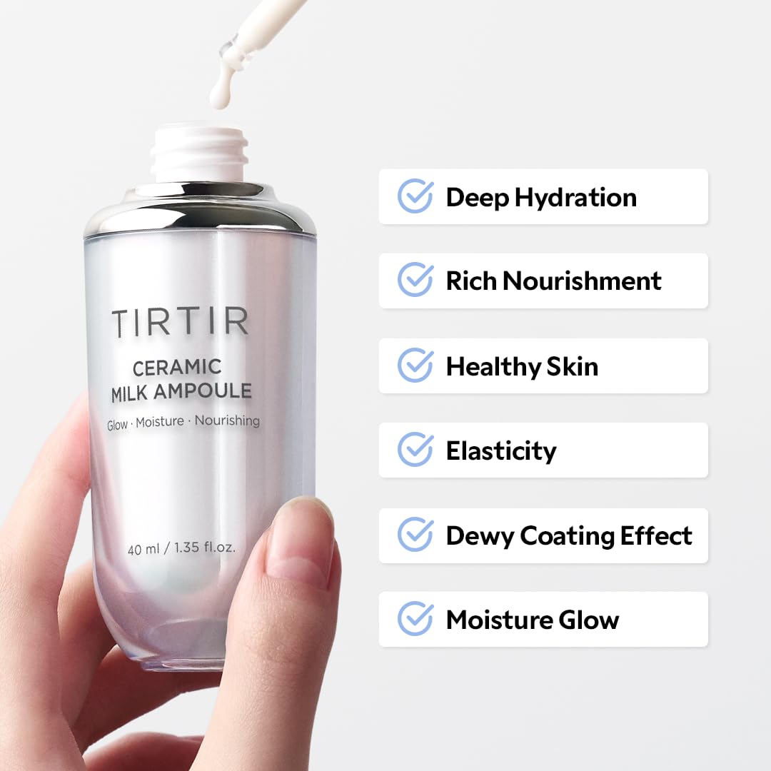 TIRTIR Ceramic Milk Ampoule being applied to the face for deep barrier hydration