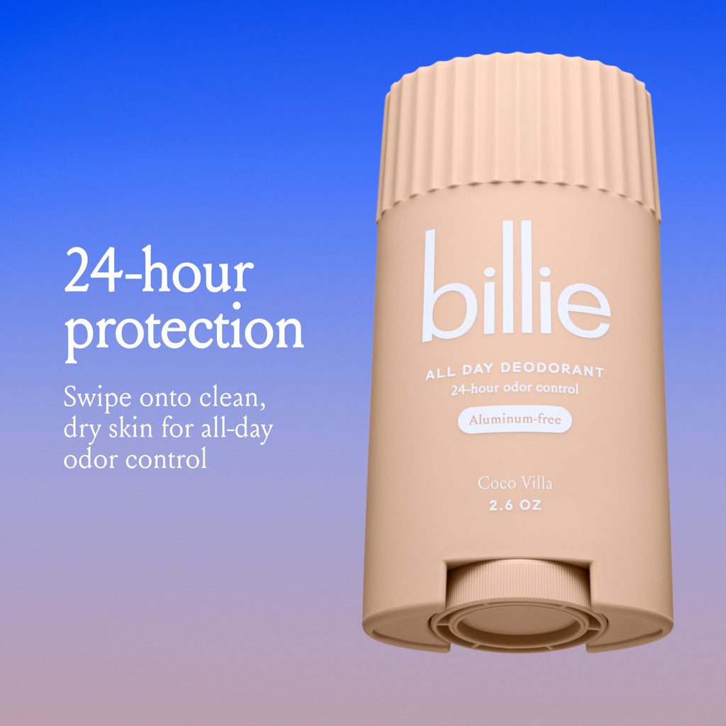 Billie aluminum free deodorant packaging label close up