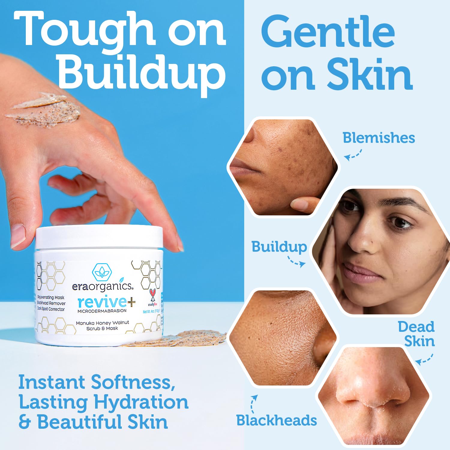 Era Organics Manuka Honey exfoliating exfoliator jar showing back label with ingredients list