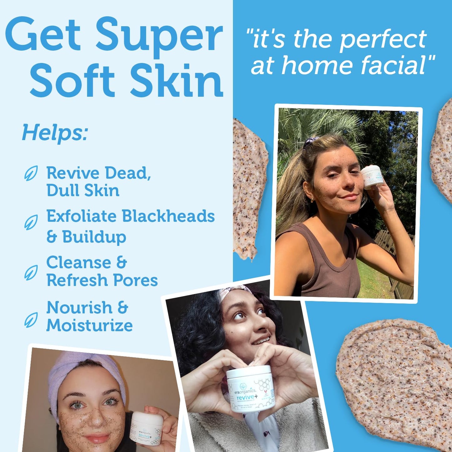 Manuka honey and walnut shell powder face scrub being applied onto clean skin