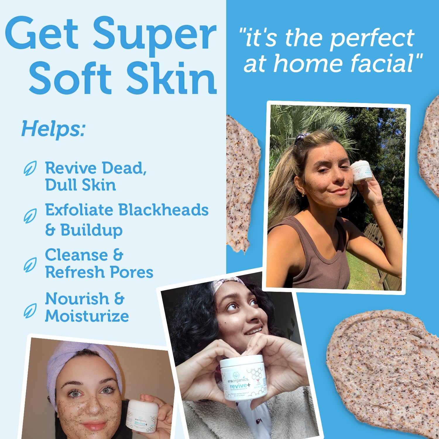 Manuka honey and walnut shell powder face scrub being applied onto clean skin