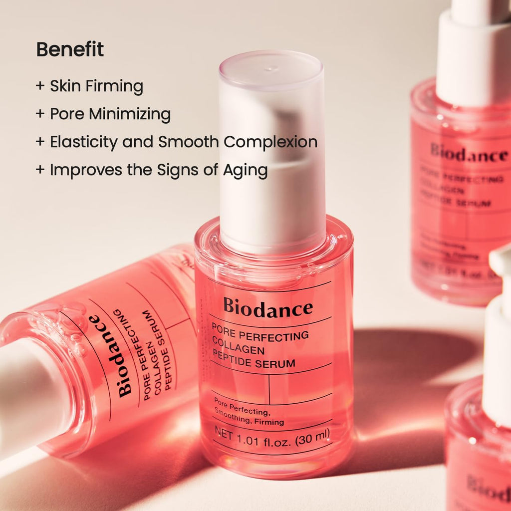 Biodance Pore Perfecting Collagen Peptide Serum ingredient highlights infographic