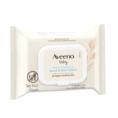 Aveeno Baby moisturizing wipes showing the National Eczema Association Seal of Acceptance logo on the pack.