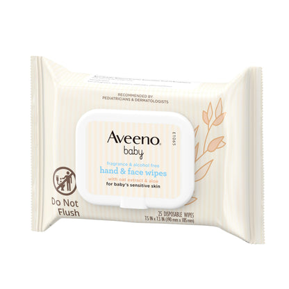 Single pouch of twenty five count Aveeno Baby wipes ideal for travel and diaper bags.