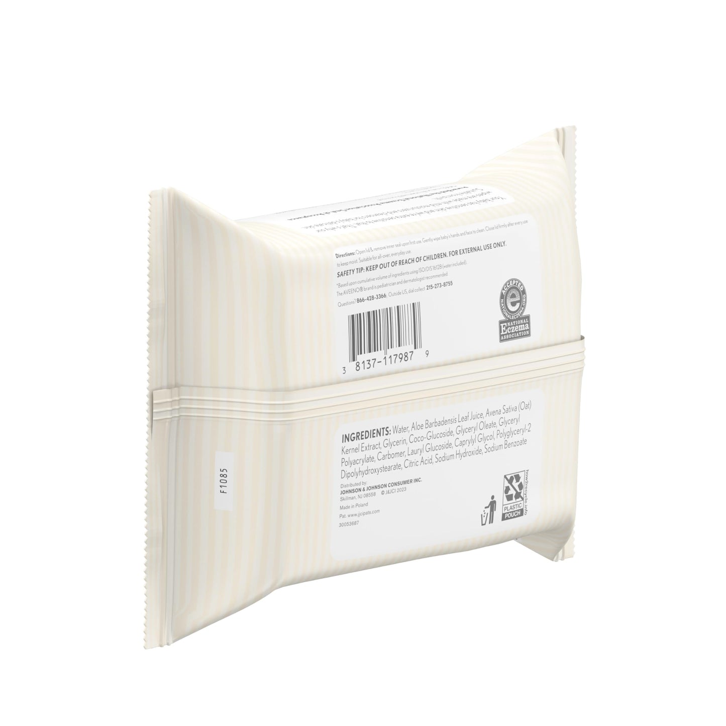 Top down view of the sulfate free and alcohol free Aveeno Baby hand and face wipes.
