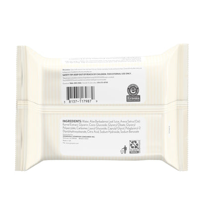 Authentic imported Aveeno Baby sensitive skin wipes pack displayed on a clean surface.