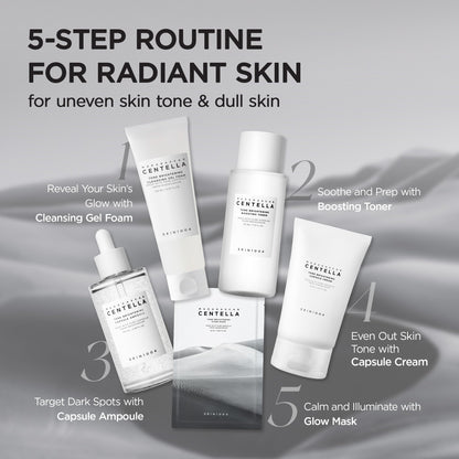 Side profile of the 100ml SKIN1004 Tone Brightening Capsule Ampoule container showcasing the product directions