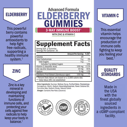 Vegan elderberry immune boost 60 count supplement bottle label detail