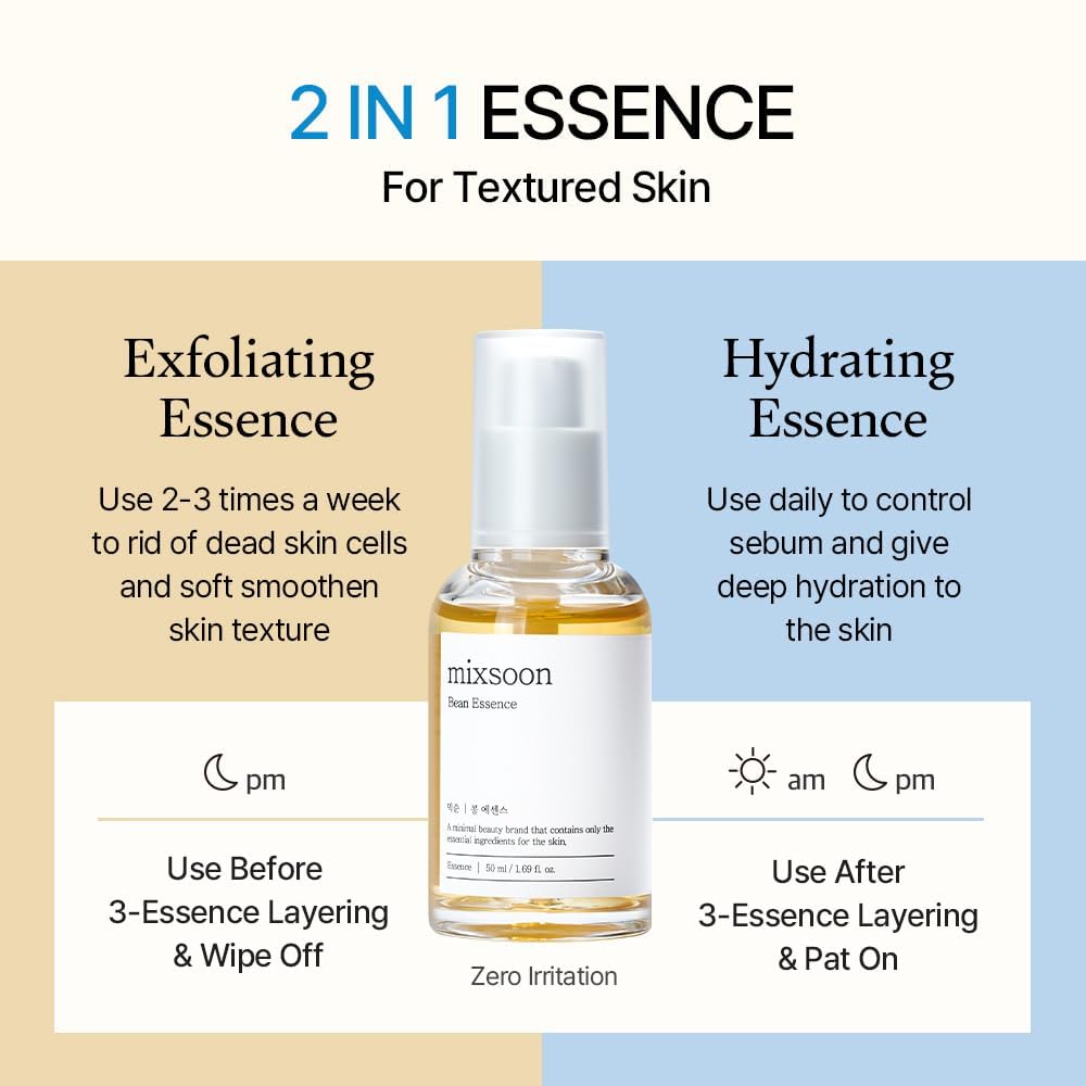 Mixsoon fermented soy exfoliating essence bottle displaying the minimalist packaging