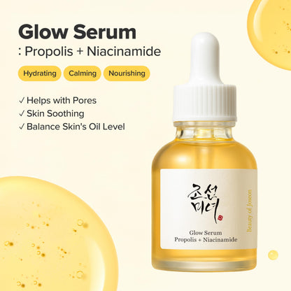 Beauty of Joseon Propolis and Niacinamide serum bottle displaying the lightweight honey texture