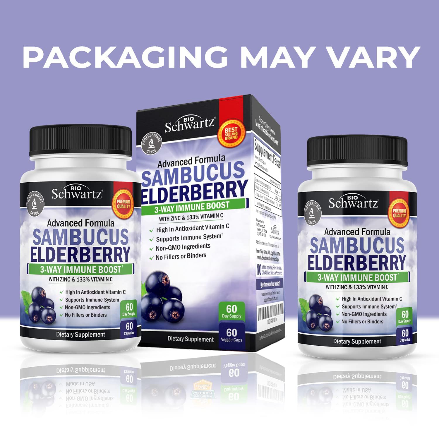 BioSchwartz black elderberry capsules nutritional supplement facts and clean ingredient label