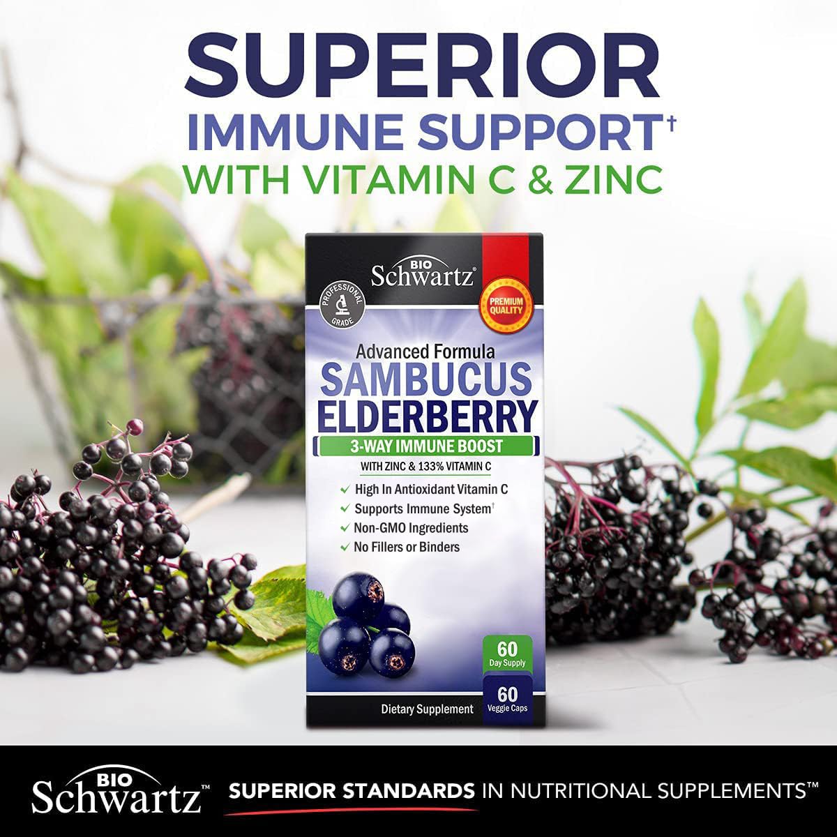 Triple action formula capsules with elderberry fruit extract zinc bisglycinate and ascorbic acid