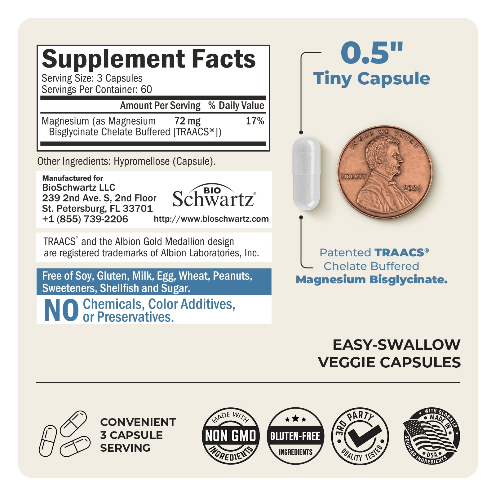 BioSchwartz non laxative magnesium bisglycinate capsules daily dosage guide