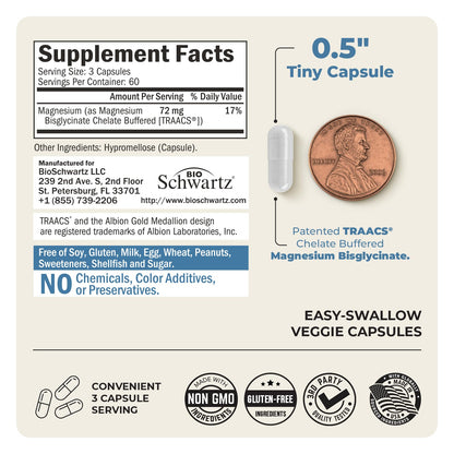 BioSchwartz non laxative magnesium bisglycinate capsules daily dosage guide