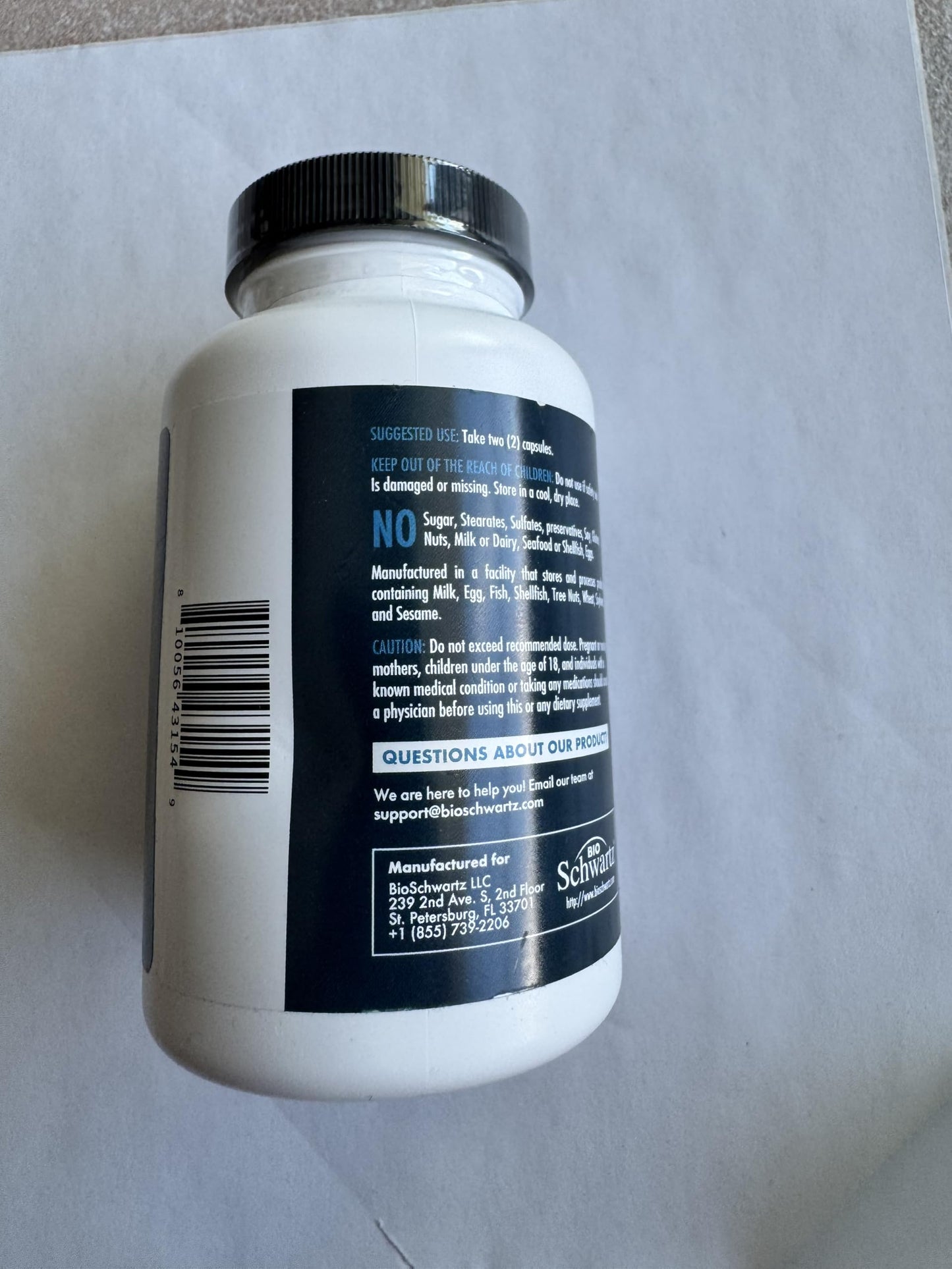 BioSchwartz sea moss formula showing serving size instructions on back label