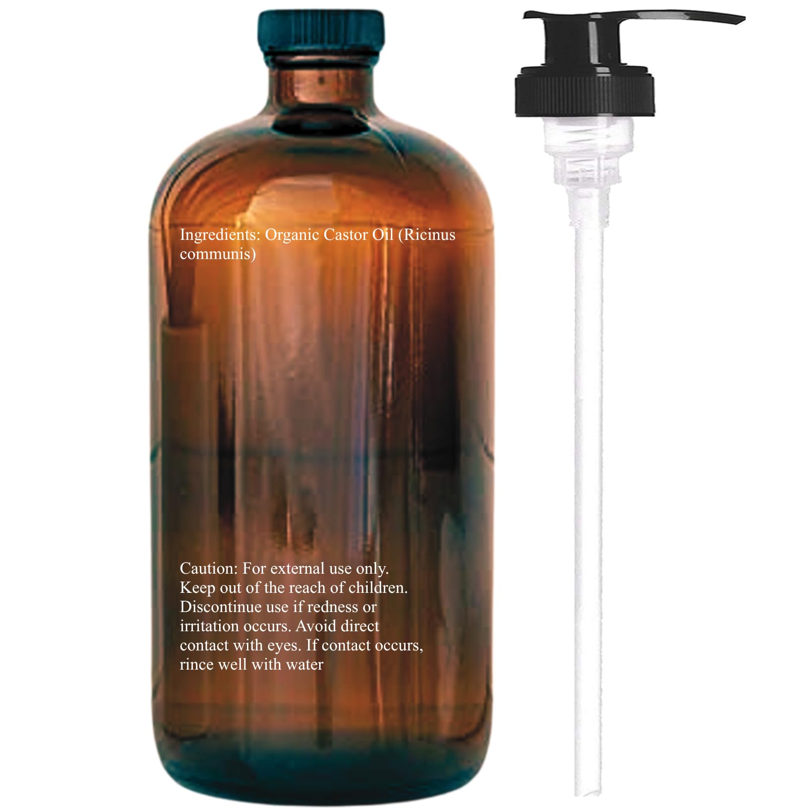 Authentic Essentially KateS pure cold-pressed castor oil bottle with convenient dispensing pump attached