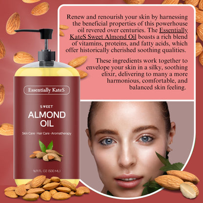 Essentially KateS Sweet Almond Oil back label showing directions and natural ingredients