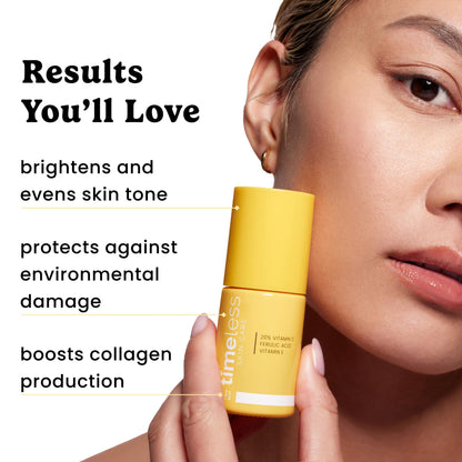 Timeless Skin Care antioxidant serum pump dispenser showing texture for oily and dry skin