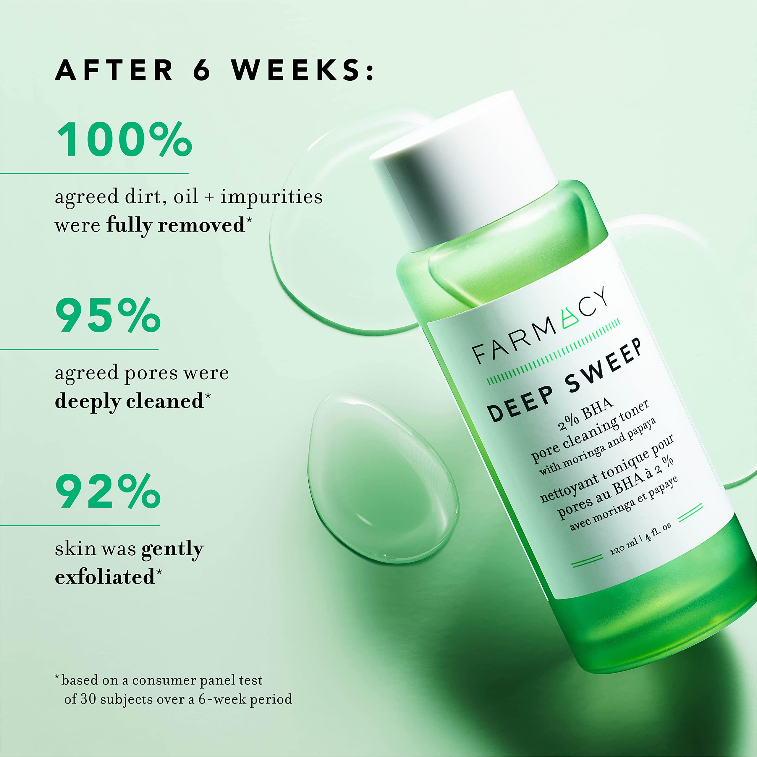 Farmacy pore refining toner liquid being poured onto a cotton pad for skincare application