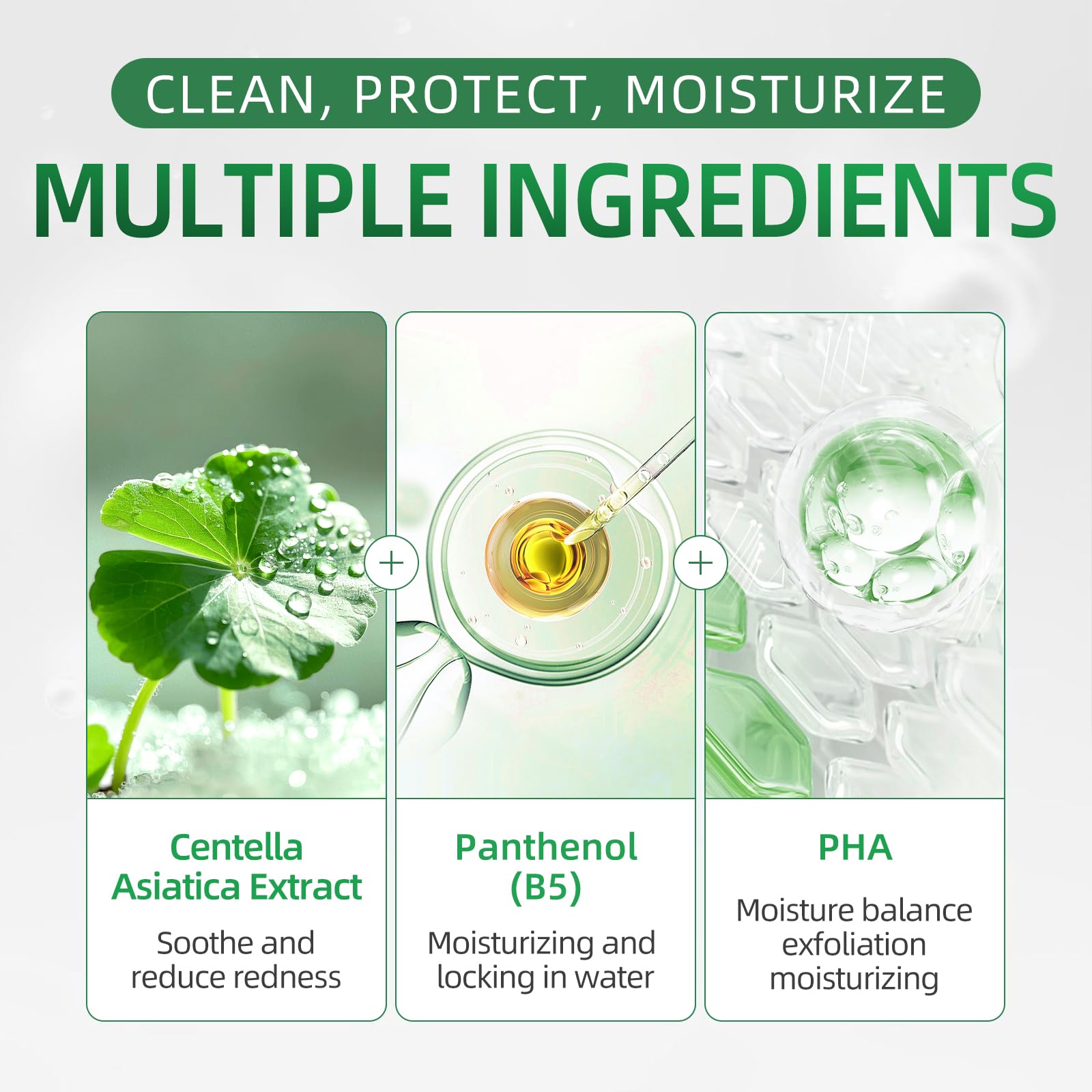 Hydrating facial treatment pads packaging showcasing key soothing ingredients