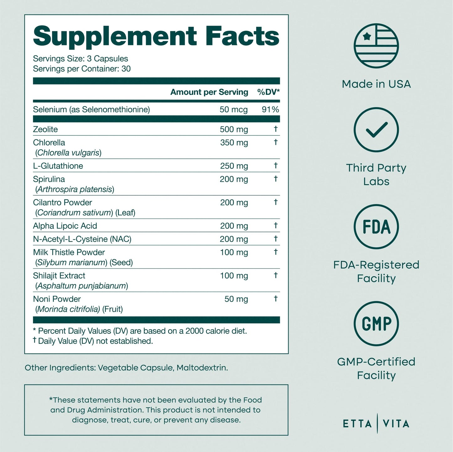 Etta Vita authentic USA imported liver health supplement side view