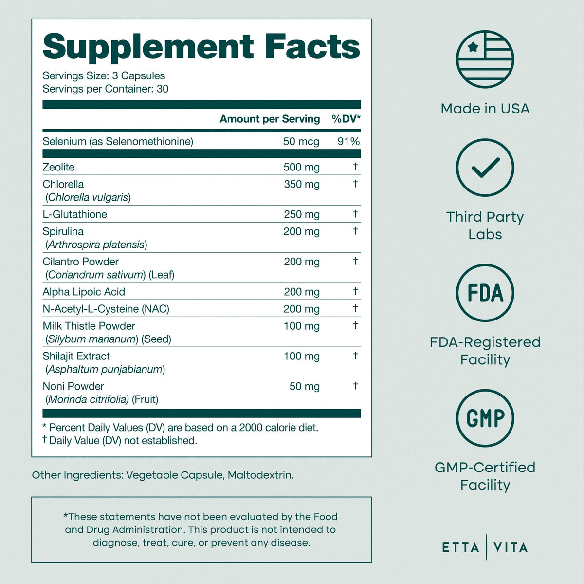 Etta Vita authentic USA imported liver health supplement side view