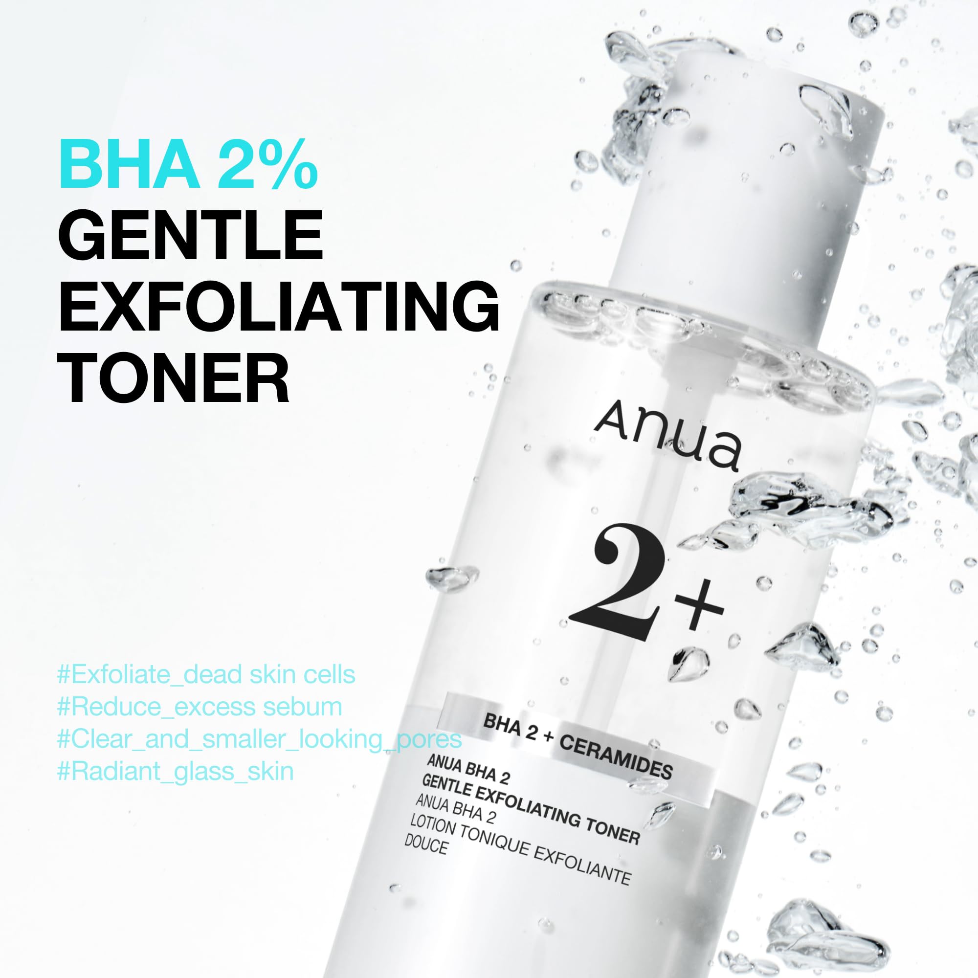 Liquid texture of Anua BHA toner with tea tree and ceramides.
