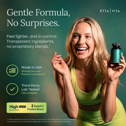 USA imported Etta Vita appetite control capsules showcasing the vegan and non GMO seals