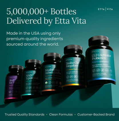 Packaging of Etta Vita GLP1 activator and triphala blend highlighting its premium quality seals