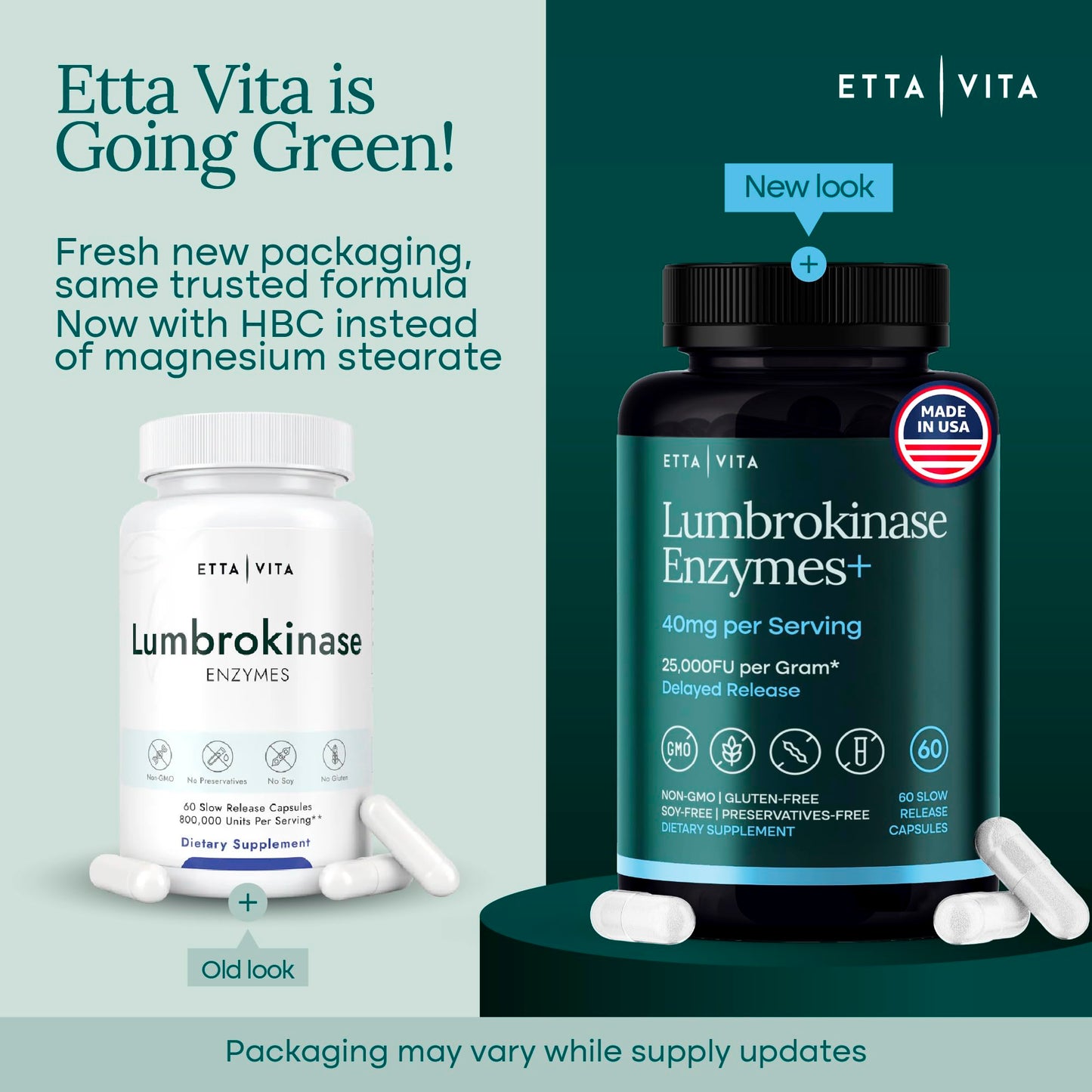 Etta Vita cardiovascular and digestive health supplement bottle highlighting delayed-release capsule technology